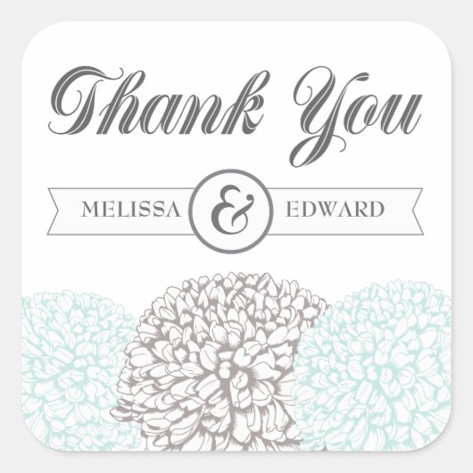 ヴィンテージアクア《植物》百日草フラワーズサンキューステッカー スクエアシール (正面)