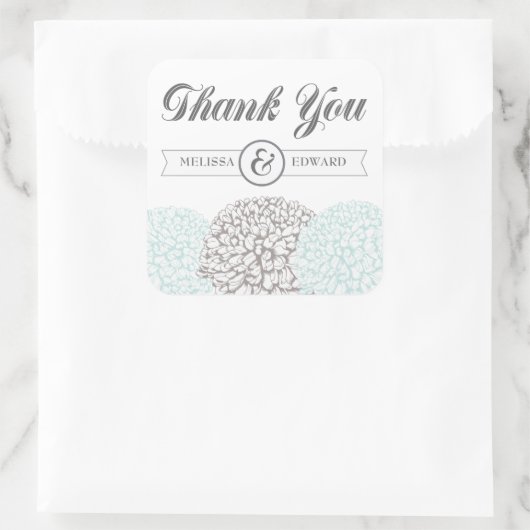 ヴィンテージアクア《植物》百日草フラワーズサンキューステッカー スクエアシール (バッグ)