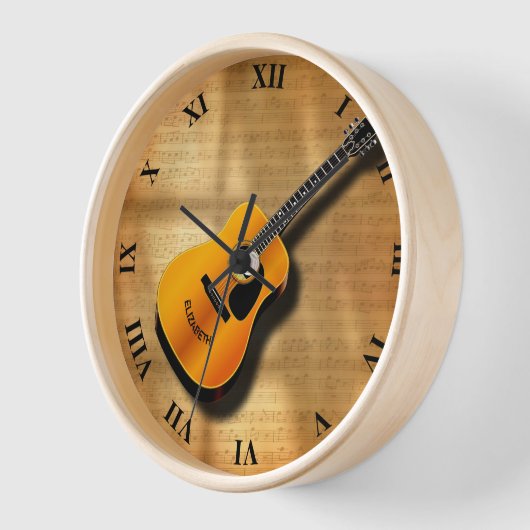 ヴィンテージアコースティックギター及びミュージシャン名前をカスタムする 壁時計 (傾斜)