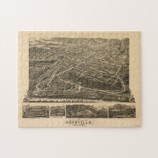 ヴィンテージアシェヴィルNCの写真地図(1891) ジグソーパズル (横)