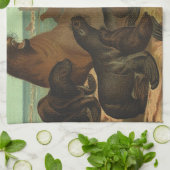 ヴィンテージアシカビーチ海洋生物動物 キッチンタオル (折り畳み)