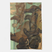 ヴィンテージアシカビーチ海洋生物動物 キッチンタオル (縦)