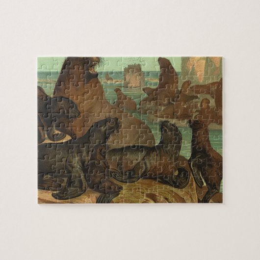 ヴィンテージアシカビーチ海洋生物動物 ジグソーパズル (横)