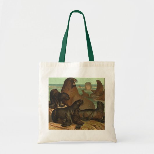 ヴィンテージアシカビーチ海洋生物動物 トートバッグ (正面)