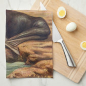 ヴィンテージアシカ海の海のそばの海の哺乳類 キッチンタオル (四つ折り)