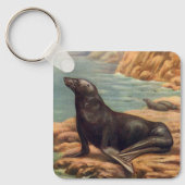 ヴィンテージアシカ海の海のそばの海の哺乳類 キーホルダー (正面)