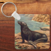 ヴィンテージアシカ海の海のそばの海の哺乳類 キーホルダー (正面)