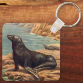 ヴィンテージアシカ海の海のそばの海の哺乳類 キーホルダー (裏面)