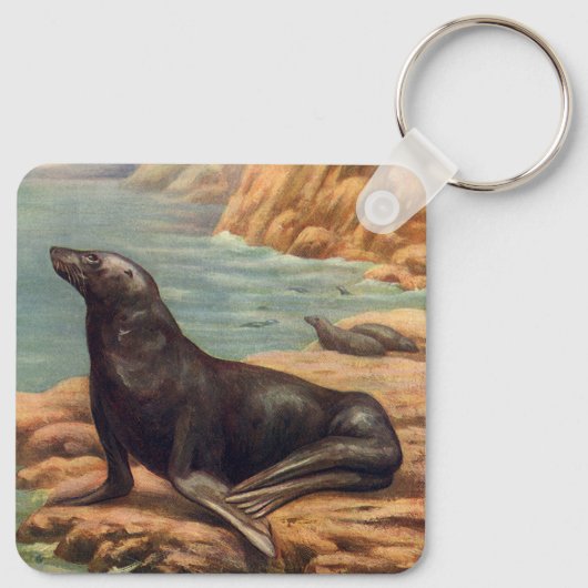 ヴィンテージアシカ海の海のそばの海の哺乳類 キーホルダー (裏面)