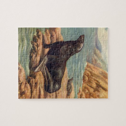 ヴィンテージアシカ海の海のそばの海の哺乳類 ジグソーパズル (横)