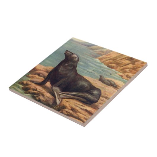 ヴィンテージアシカ海の海のそばの海の哺乳類 タイル (側面)