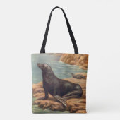ヴィンテージアシカ海の海のそばの海の哺乳類 トートバッグ (裏面)