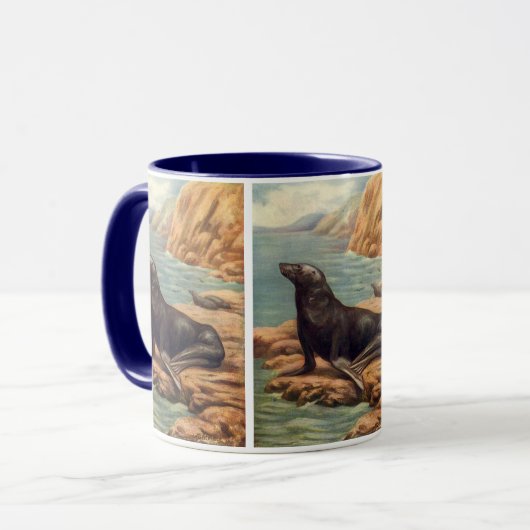 ヴィンテージアシカ海の海のそばの海の哺乳類 マグカップ (正面左)
