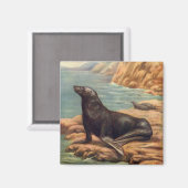 ヴィンテージアシカ海の海のそばの海の哺乳類 マグネット (正面/裏面)