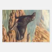 ヴィンテージアシカ海の海のそばの海の哺乳類 ラッピングペーパーシート (正面3)