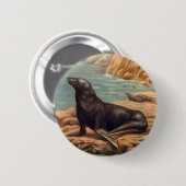ヴィンテージアシカ海の海のそばの海の哺乳類 缶バッジ (正面&裏面)