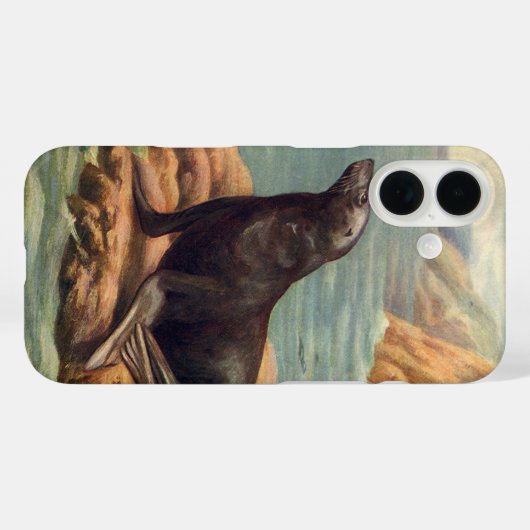 ヴィンテージアシカ海の海のそばの海の哺乳類 Case-Mate iPhoneケース (裏面 (横))