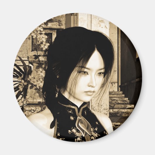 ヴィンテージアジアの女性肖像画アート マグネット (正面)