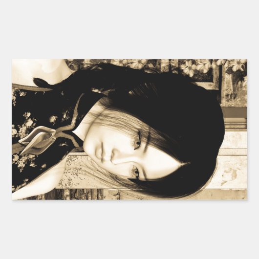 ヴィンテージアジアの女性肖像画アート 長方形シール (正面)