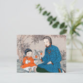 ヴィンテージアジアの母ベビー花の母の日 ポストカード (スタンド正面)