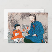 ヴィンテージアジアの母ベビー花の母の日 ポストカード (正面/裏面)