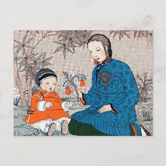 ヴィンテージアジアの母ベビー花の母の日 ポストカード (正面)