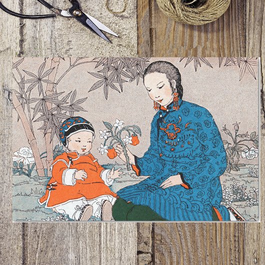 ヴィンテージアジアの母ベビー花の母の日 薄葉紙