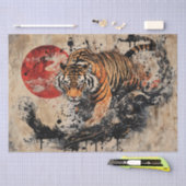 ヴィンテージアジアの激しい虎(赤日) 薄葉紙 (クラフト)