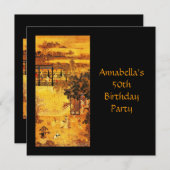 ヴィンテージアジアアート ゴールド 50歳の誕生日 招待状 (正面/裏面)