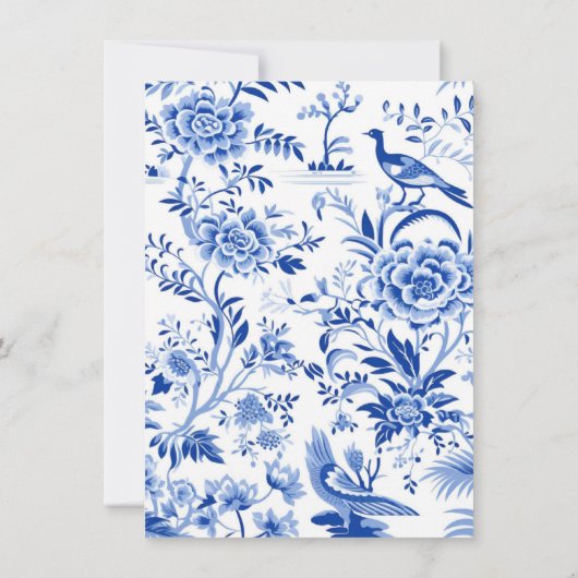 ヴィンテージアジアフローラブルー結婚ズ 招待状 (裏面)