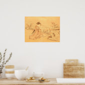 ヴィンテージアジアプリントさくらんぼ花ズバイリバー ポスター (キッチン)