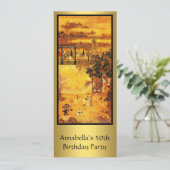 ヴィンテージアジアンアート金ゴールド50誕生日 招待状 (スタンド正面)