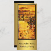 ヴィンテージアジアンアート金ゴールド50誕生日 招待状 (正面/裏面)