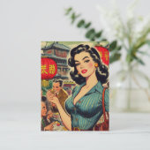 ヴィンテージアジアンガールイラストレーション ポストカード (スタンド正面)