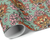 ヴィンテージアジアンドラゴンギフトラッピング紙 ラッピングペーパー (ロールコーナー)