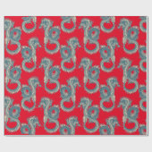 ヴィンテージアジアンブルードラゴンギフトラッピング紙 ラッピングペーパー (フラット)