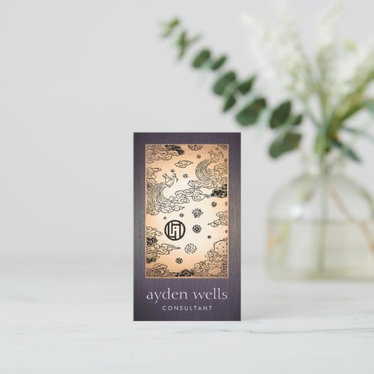 ヴィンテージアジア金ゴールドピーコック&ロータスアートウッドルック 名刺 (スタンド正面)