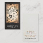 ヴィンテージアジア金ゴールド孔雀とロータスブラックリネン 名刺 (正面/裏面)