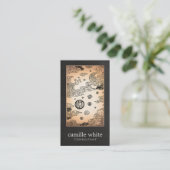 ヴィンテージアジア金ゴールド孔雀とロータスブラックリネン 名刺 (スタンド正面)