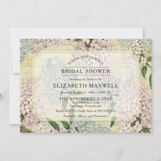 ヴィンテージアジサイ |エフフランスのエマラブライダルシャワー 招待状 (正面)