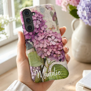 ヴィンテージアジサイ&バタフライピパーソナライズされたンク SAMSUNG GALAXY S22ケース