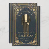 ヴィンテージアップタイムブルー金ゴールド花婿介添人案 招待状 (正面/裏面)