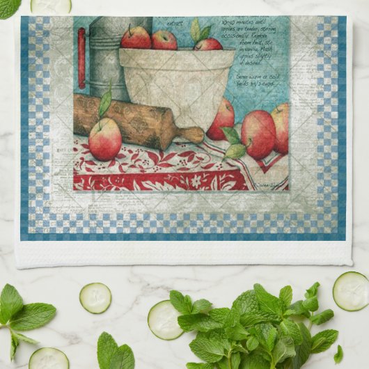 ヴィンテージアップルレシピエフェメラ キッチンタオル (折り畳み)