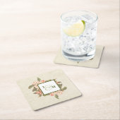 ヴィンテージアップル結婚ブロッサム |イニシャル スクエアペーパーコースター (インサイチュ)