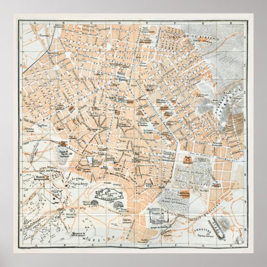 ヴィンテージアテネの地図（1890年） ポスター (正面)