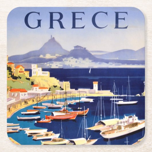 ヴィンテージアテネギリシャトラベル スクエアペーパーコースター (正面)