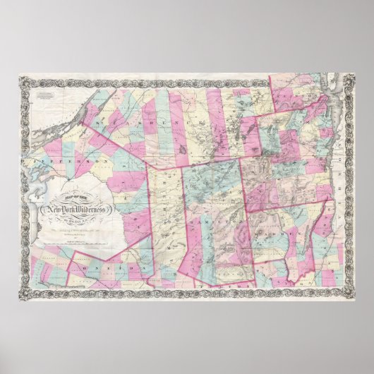 ヴィンテージアディロンダック山脈の地図（1867年） ポスター (正面)