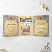 ヴィンテージアトラスワールドマップトラベルアドベンチャー結婚ズ 三つ折り招待状 (内部)