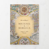 ヴィンテージアトラスワールドマップトラベルアドベンチャー結婚ズ 三つ折り招待状 (カバー)