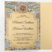 ヴィンテージアトラスワールドマップトラベルアドベンチャー結婚ズ 三つ折り招待状 (内部最初)